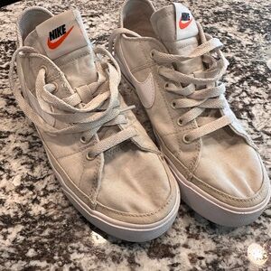 Nike Light Beige Canvas Low-Top Sneakers with Orange Logo